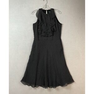 Lauren Ralph Lauren Dress Womens 10 Black Polka Dot Silk Ruffles Sleeveless